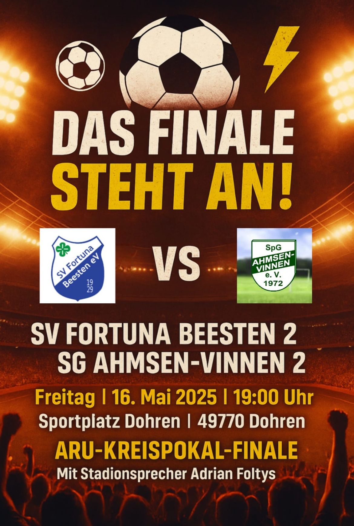 Erinnerung: ARU Kreispokalfinale SV Fortuna Beesten II vs. SG Ahmsen-Vinnen/Herßum II